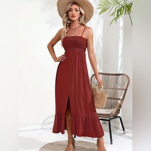 RAYON BUTTON-FRONT DRESS WITH ADJUSTABLE STRAPS